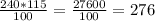 \frac{240*115}{100}= \frac{27600}{100}=276