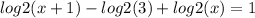 log2(x+1)-log2(3)+log2(x)=1