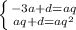 \left \{ {{-3a+d=aq } \atop {aq+d=aq^{2}}} \right.