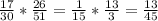 \frac{17}{30}* \frac{26}{51} = \frac{1}{15} * \frac{13}{3} = \frac{13}{45}