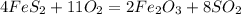 4FeS_2+11O_2 = 2Fe_2O_3+8SO_2