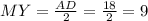 MY = \frac{AD}{2} = \frac{18}{2} =9