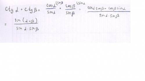 Докажите тождество : ctgα+ctgb = sin(b+a)/sina x sinb