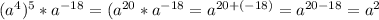 (a^{4})^{5}*a^{-18}=(a^{20}*a^{-18}=a^{20+(-18)}=a^{20-18}=a^{2}