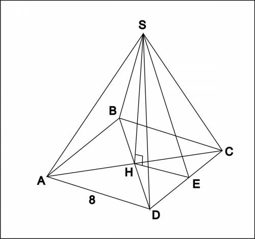 Дана правильная четырехугольная пирамида сторона основания которой равна 8см. высота пирамиды равна