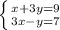 \left \{ {{x+3y=9} \atop {3x-y=7}} \right.