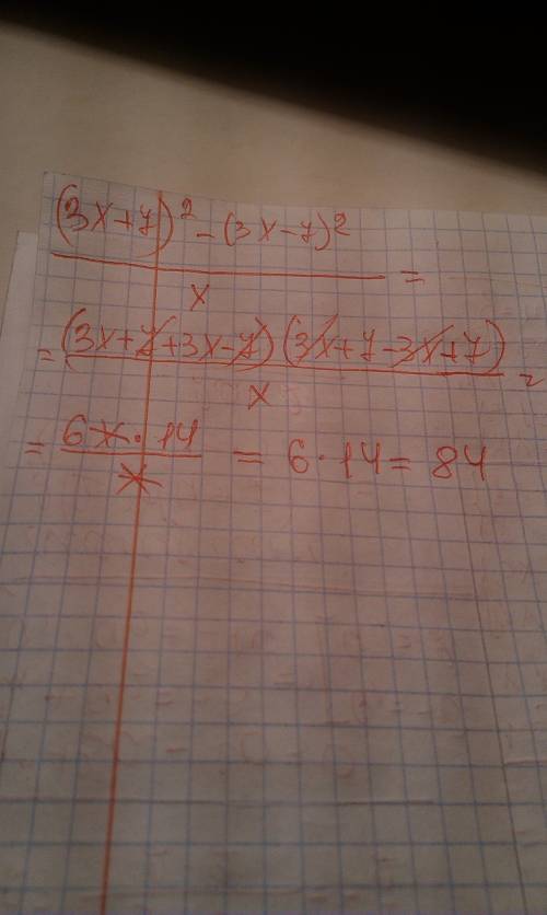 Сократите дробь. (3x+7)² - (3x-7)² / x