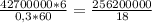 \frac{42700000 * 6}{0,3 * 60} = \frac{256200000}{18}