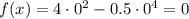 f(x)=4\cdot 0^2-0.5\cdot 0^4=0