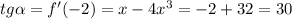 tg \alpha =f'(-2)=x-4x^3=-2+32=30