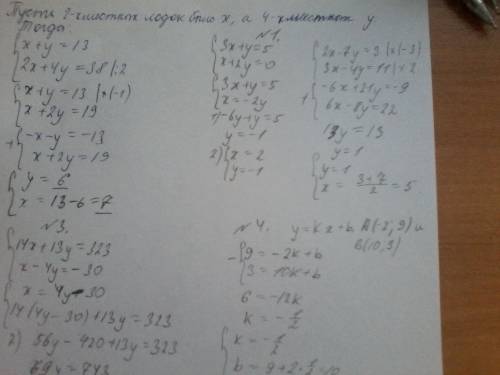 1. решите систему уравнений: а) 3х+у=5, х+2у=0; б) 2х-7у=3, 3х-4у=11. 2. группа туристов в составе 3