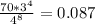 \frac{70* 3^{4} }{ 4^{8} } = 0.087