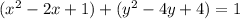 (x^2-2x+1)+(y^2-4y+4)=1