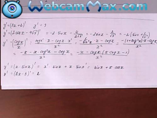 Найти производную y=-3/x; y=3x+2; y=2cosx-4√x; y=ctgx/x; y=xsinx; y=(2x-3);