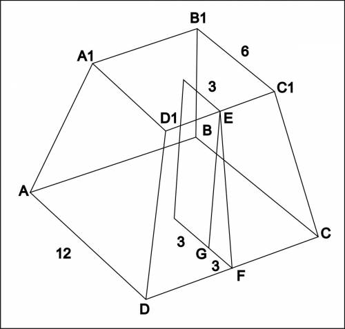 Вправельной четырехугольной усечённой пирамиде сторон оснований равны 12 и 6 , а её боковая поверхно