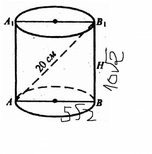 Осевое сечение цилиндра-квадрат,диагональ которого равна 20 см. найди площадь основания цилиндра.