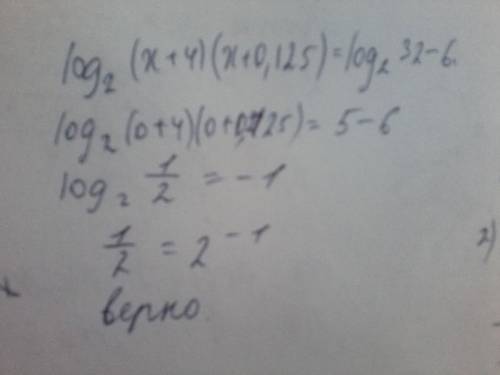 Проверьте, является ли число 0 корнем уравнения: log2 (x+4)(x+0,125) = log2 32 - 6