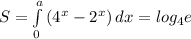 S= \int\limits^a_0 {(4^{x}-2^{x})} \, dx=log_{4}e