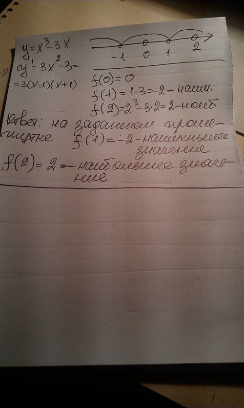 Y=x^3-3x найти наибольшее значение функции на отрезке {0; 2}