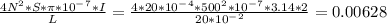 \frac{4N^2*S* \pi*10^-^7*I}{L} =\frac{4*20*10^-^4*500^2*10^-^7*3.14*2} {20*10^-^2} = 0.00628