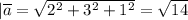 |\overline{a}=\sqrt{2^2+3^2+1^2}=\sqrt{14}