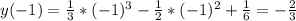 y(-1)= \frac{1}{3} *(-1)^3- \frac{1}{2} *(-1)^2+ \frac{1}{6} =-\frac{2}{3}