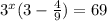 3^{x}(3- \frac{4}{9})=69