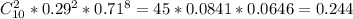 C_{10}^2*0.29^2*0.71^8=45*0.0841*0.0646=0.244