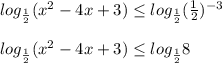 log_{ \frac{1}{2} }(x^2-4x+3) \leq log_{ \frac{1}{2} }( \frac{1}{2}) ^{-3} \\ \\ log_{ \frac{1}{2} }(x^2-4x+3) \leq log_{ \frac{1}{2} }8