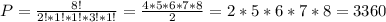 P= \frac{8!}{2!*1!*1!*3!*1!}= \frac{4*5*6*7*8}{2}=2*5*6*7*8=3360