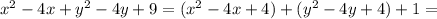 x^2-4x+y^2-4y+9=(x^2-4x+4)+(y^2-4y+4)+1=