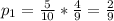 p_1= \frac{5}{10} * \frac{4}{9}= \frac{2}{9}