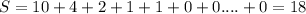 S=10+4+2+1+1+0+0....+0 = 18