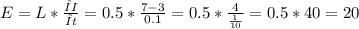 E=L*\frac{ΔI}{Δt} = 0.5*\frac{7-3}{0.1}=0.5*\frac{4}{\frac{1}{10}} = 0.5*40=20