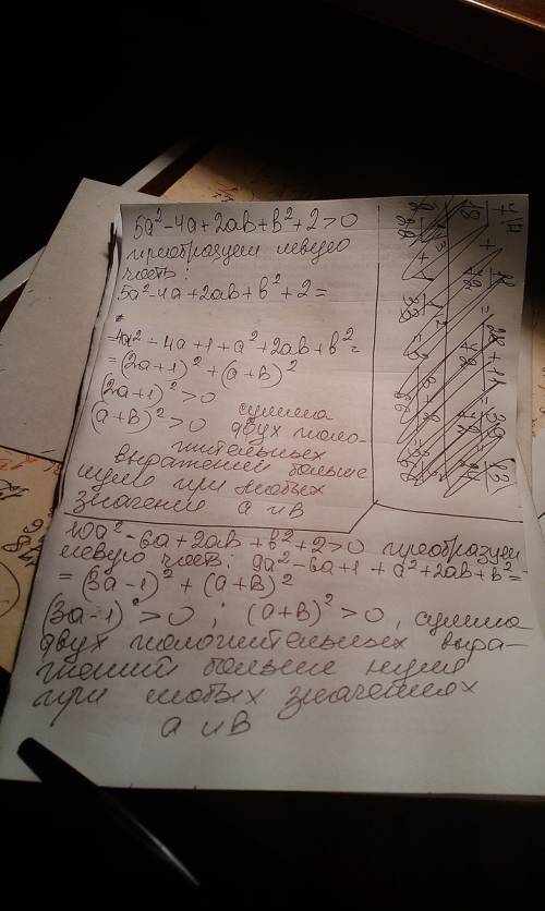 Доведіть , що 5а^2 - 4a + 2ab +b^2 + 2 > 0 при усіх дійсних значеннях a i b . доведіть ,що 10а^2