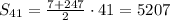 S_{41}= \frac{7+247}{2}\cdot 41=5207