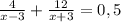 \frac{4}{x-3}+ \frac{12}{x+3}=0,5