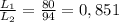 \frac{L_1}{L_2} = \frac{80}{94}=0,851