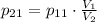 p_{21}= p_{11}\cdot \frac{V_1}{V_2}