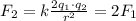 F_2=k\frac{2q_1\cdot{}q_2}{r^2}=2F_1