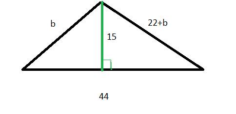 Втреугольнике авс сторона с= 44, опущенная на нее из вершины с высота = 15, разность длин сторон а -