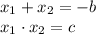 x_1+x_2=-b&#10;\\\&#10;x_1\cdot x_2=c