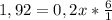 1,92 = 0,2x * \frac{6}{1}