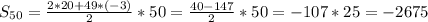 S_{50} = \frac{2*20+49*(-3)}{2} *50 = \frac{40-147}{2}*50=-107*25= -2675