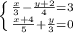 \left \{ {{ \frac{x}{3} - \frac{y+2}{4} =3} \atop { \frac{x+4}{5} + \frac{y}{3} =0}} \right.