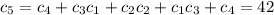 c_5=c_4+c_3c_1+c_2c_2+c_1c_3+c_4=42