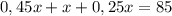 0,45x+x+0,25x=85