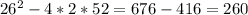 26^{2} - 4*2*52 = 676 - 416 = 260