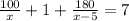 \frac{100}{x}+1+ \frac{180}{x-5}=7