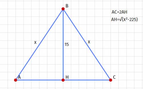 Периметр равнобедренного треугольника 90 см., а высота опущена на основание -15 см. найдите площадь
